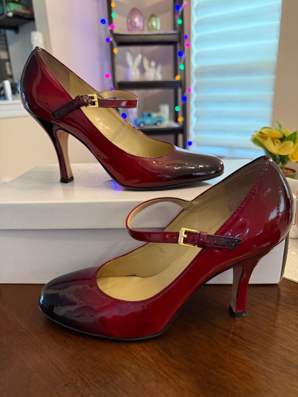 Stellablu Red Patent Mary Jane Heels with Gold Buckle